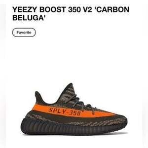 Adidas Yeezy Boost 350 V2 'Carbon Beluga' Sneakers, Men's Size 6.5